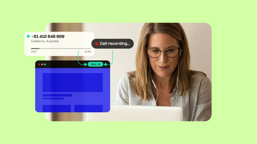A woman sitting at her laptop building a click-to-call dialer into her CRM