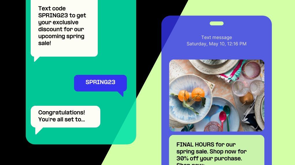 Text message examples on a green and black background