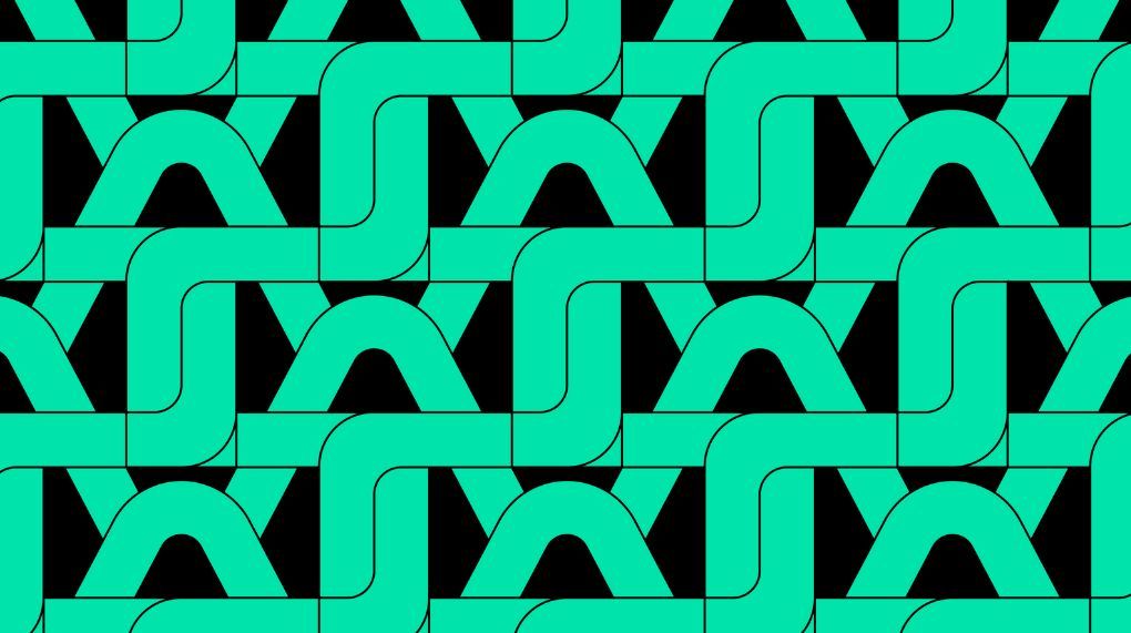 Green Telnyx logos interlocking on a black background