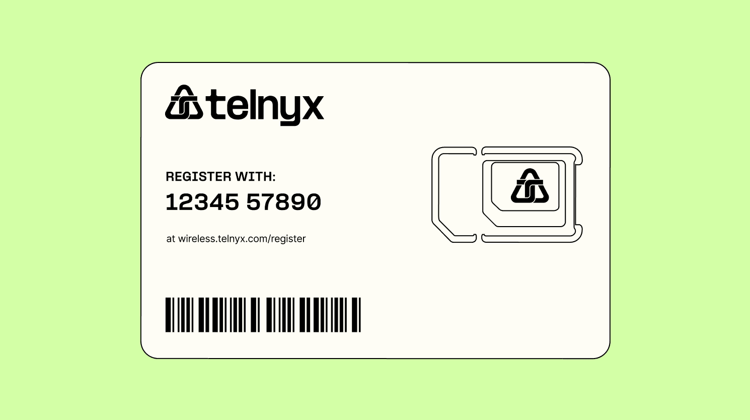 Telnyx SIM form factor on neon green background