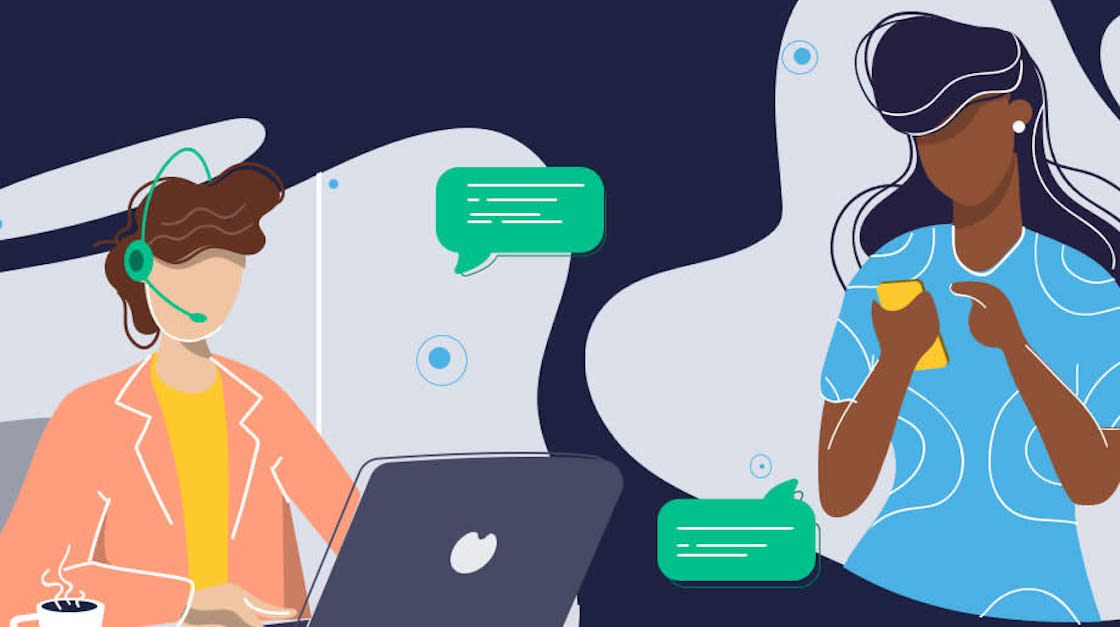 Women message on a contact center