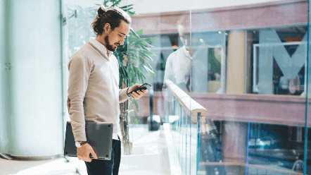 Person learning about SMS marketing